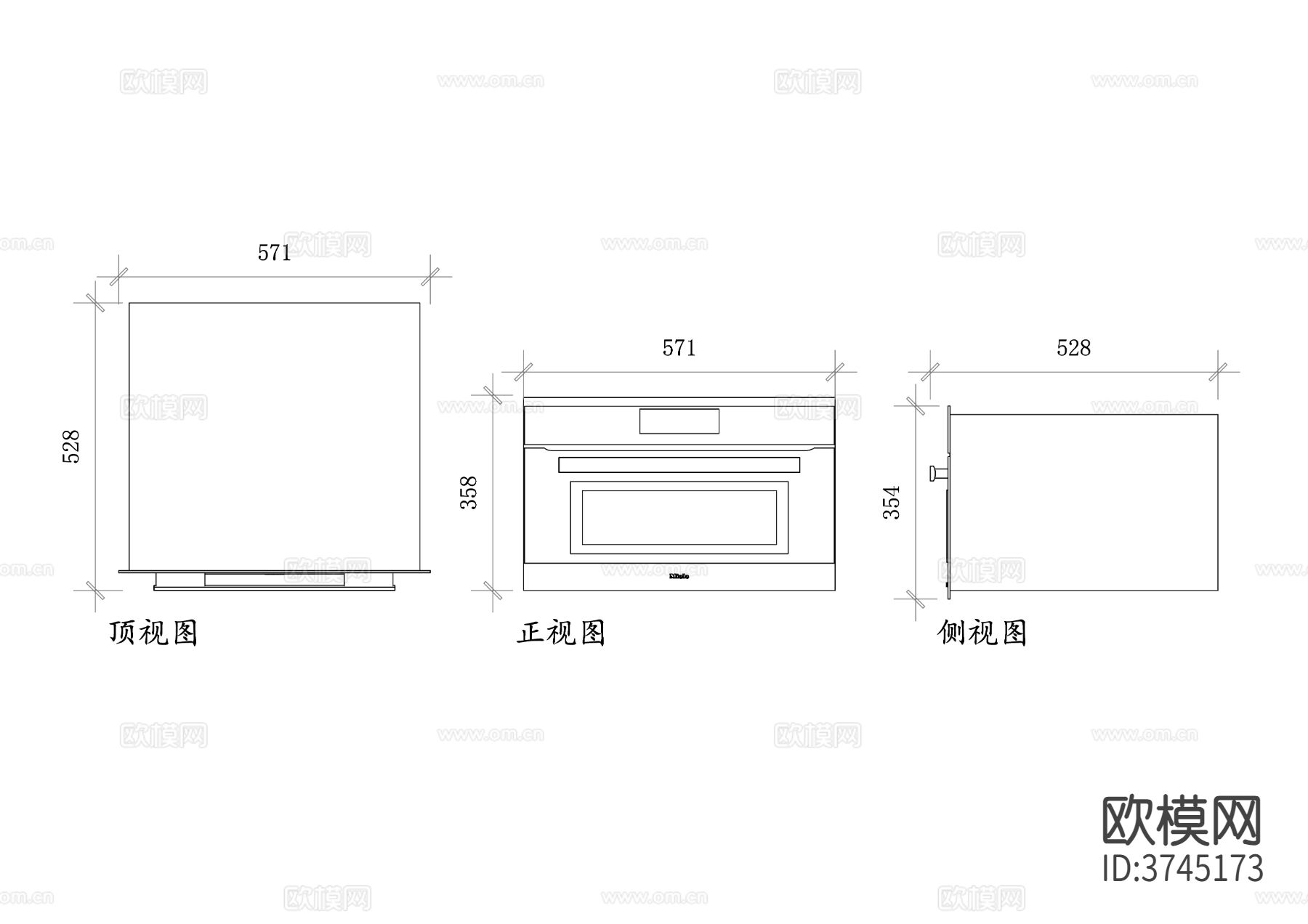 美诺烤箱CAD三视图