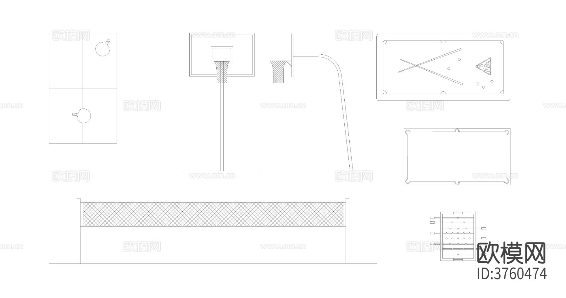 篮球架乒乓球台cad图库