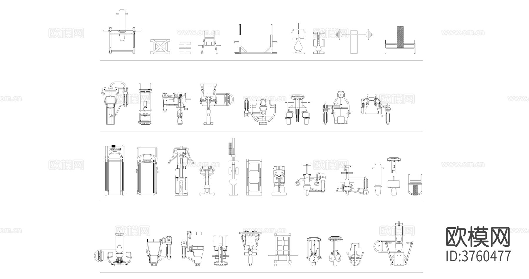 健身房设备cad图库