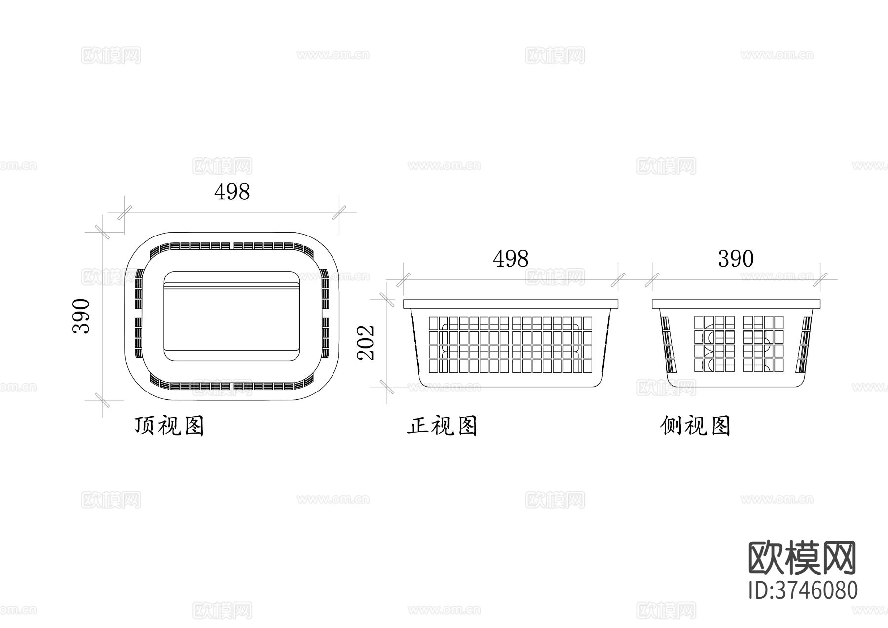 洗衣篮CAD三视图