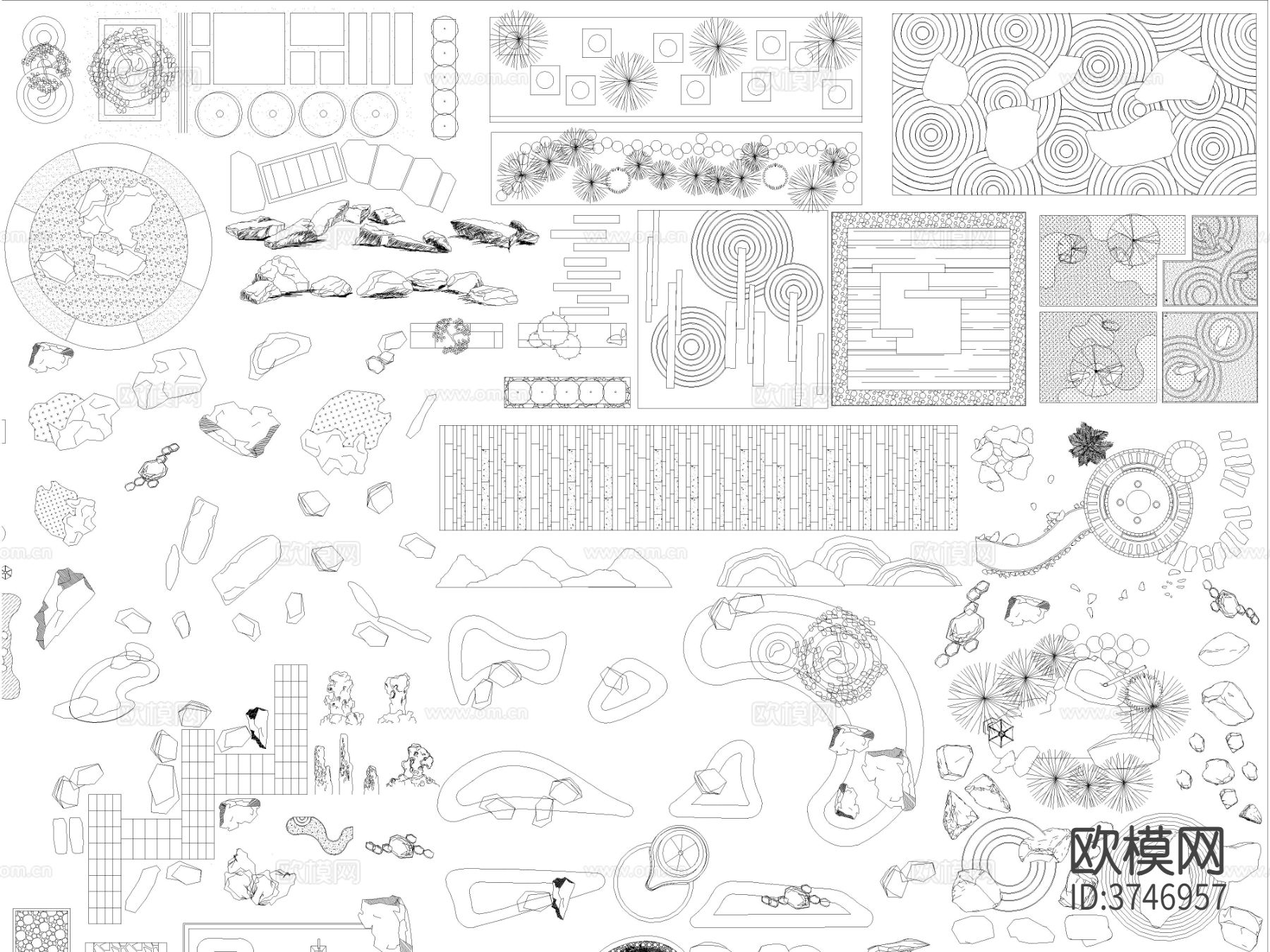 2024年别墅庭院 花园 景观造景图块CAD图库