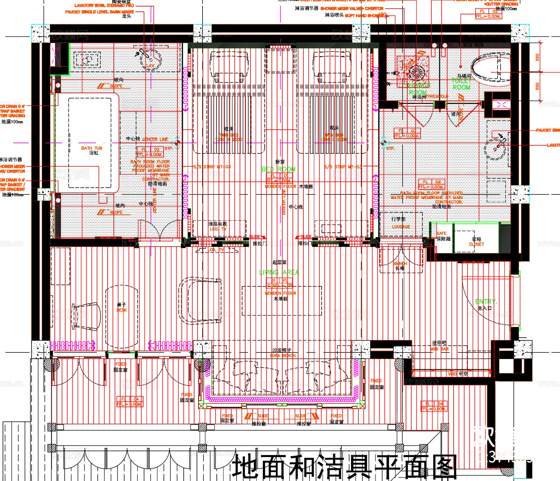 酒店客房 酒店CAD平面图