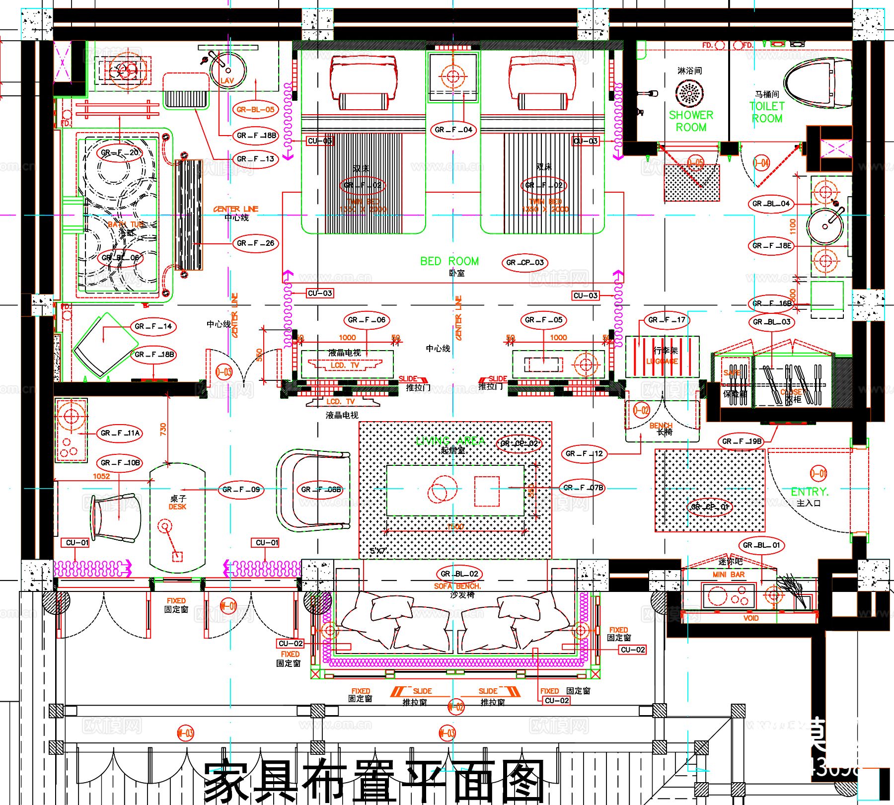 酒店客房 酒店CAD平面图