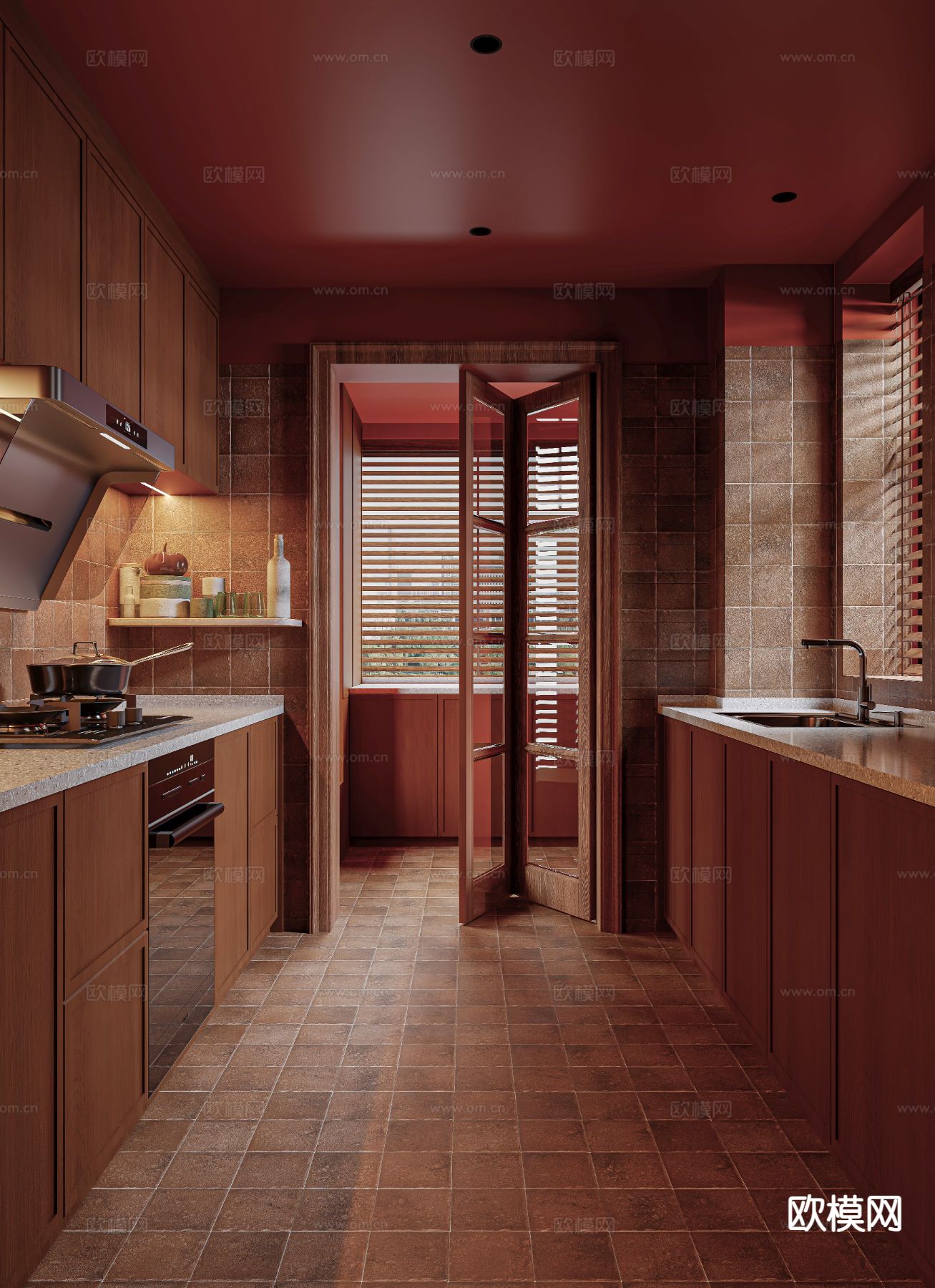 侘寂厨房 橱柜3d模型下载（渲染图1）