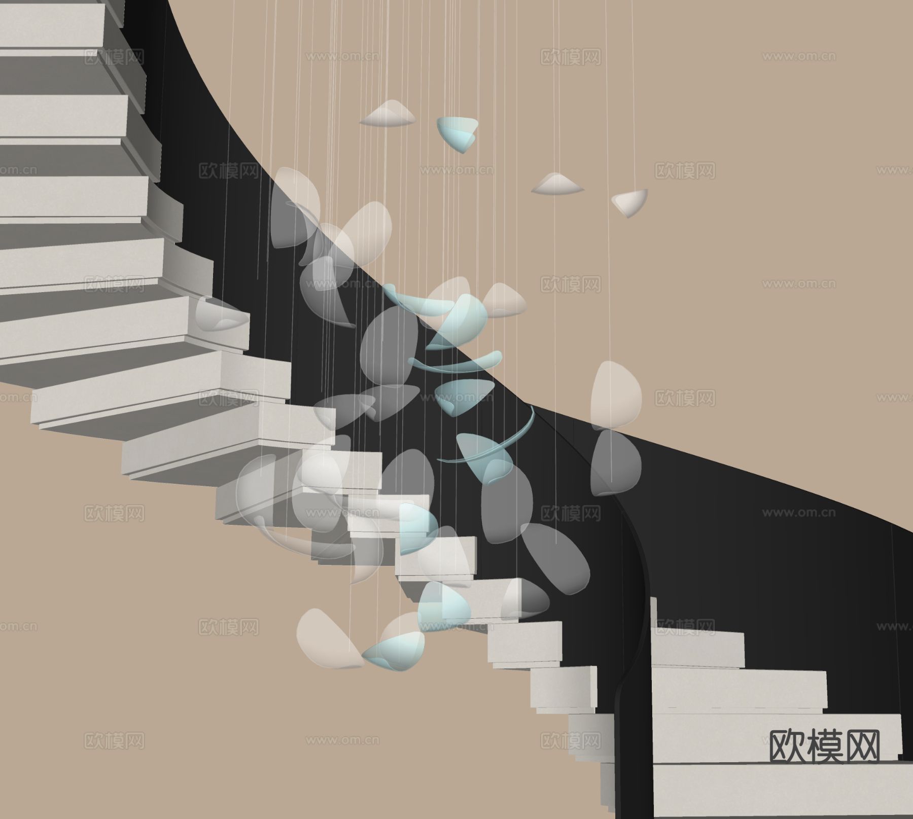 现代楼梯间吊灯 旋转楼梯su模型
