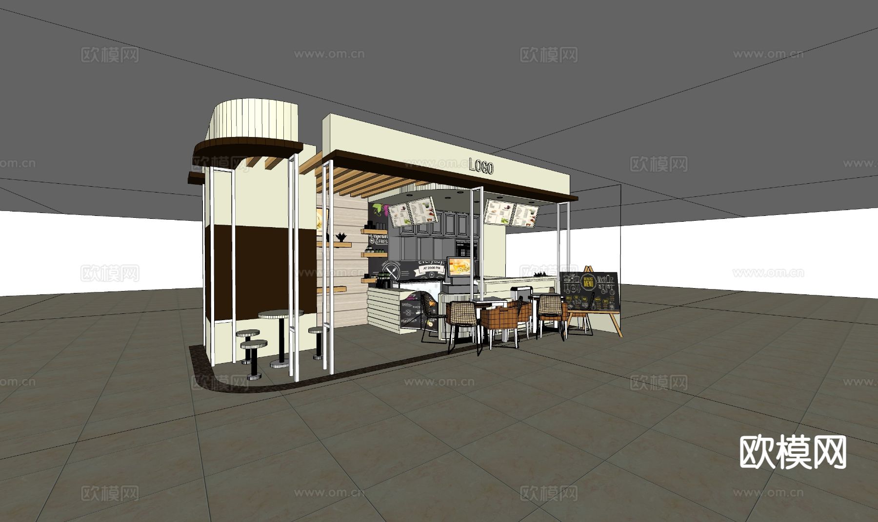 奶茶店su模型下载（渲染图1）