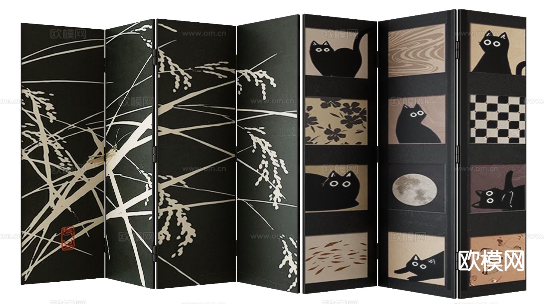 中古风折叠屏风3d模型下载