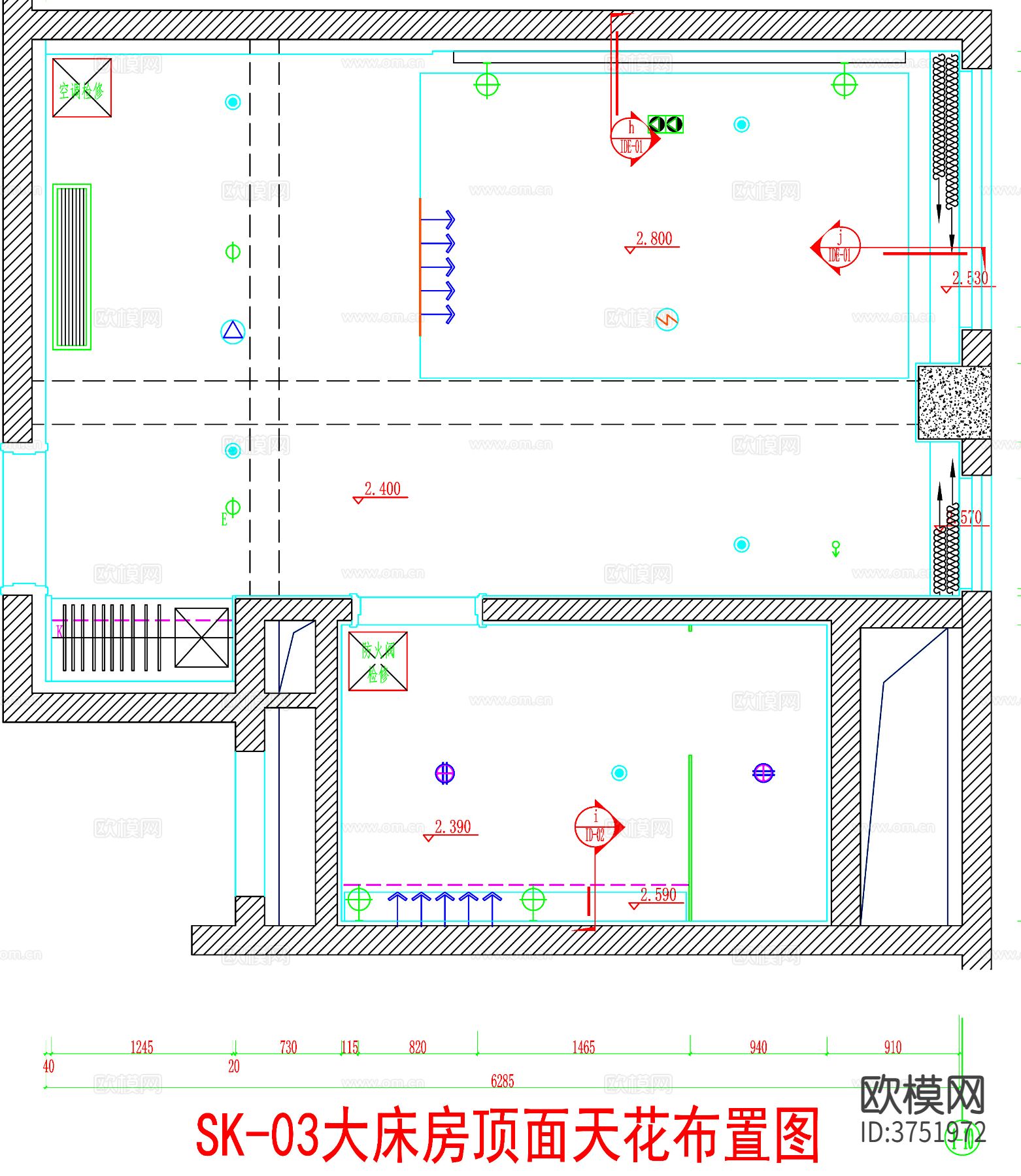 酒店客房 酒店房间 客房平面图 房间平面布局 客房cad平面图下载（渲染图3）