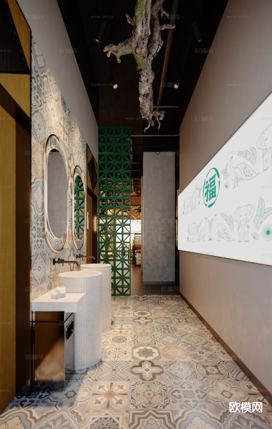 侘寂民族风公厕 公共卫生间3d模型下载