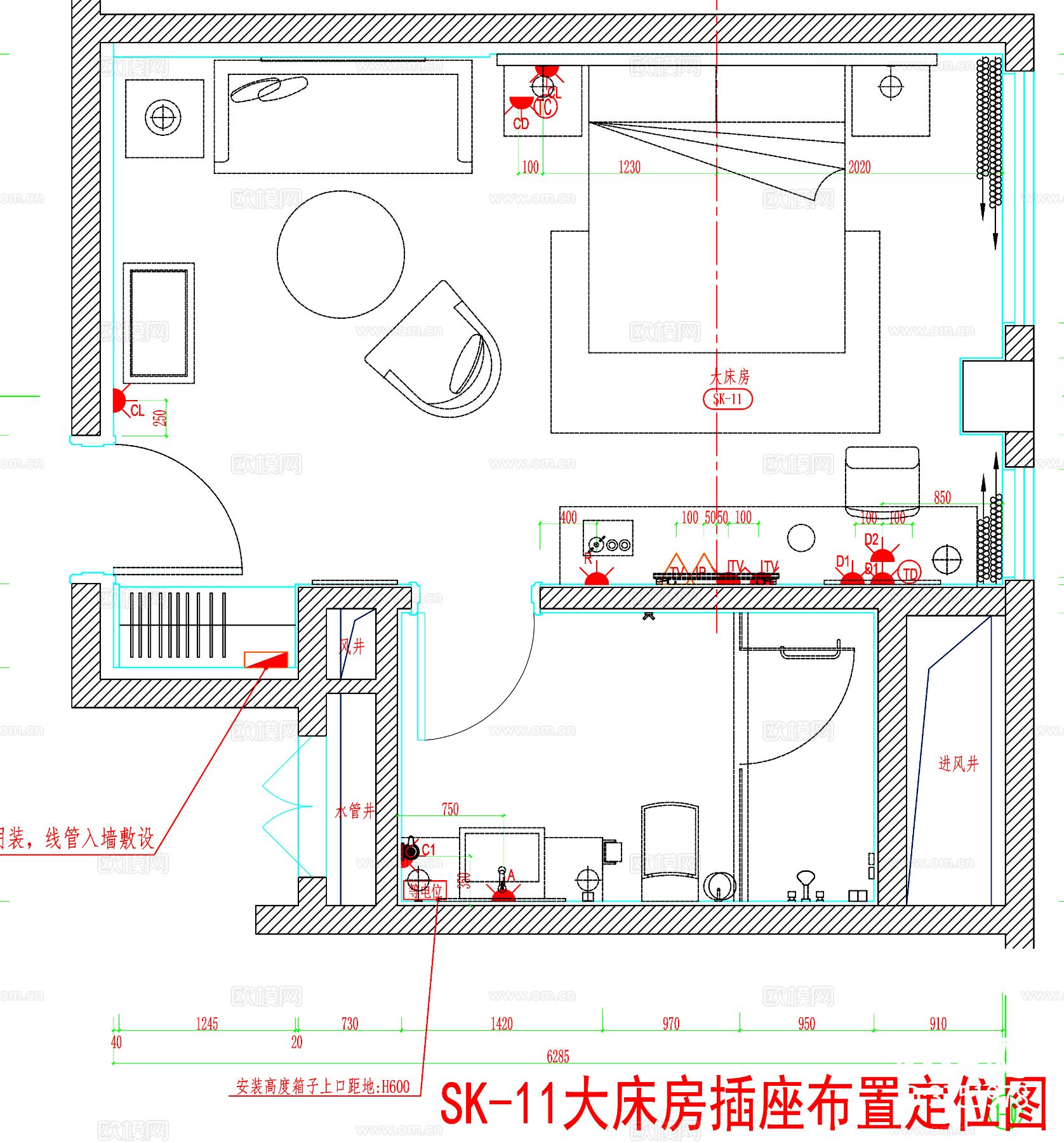 酒店客房 酒店房间 客房平面图 房间平面布局 客房cad平面图