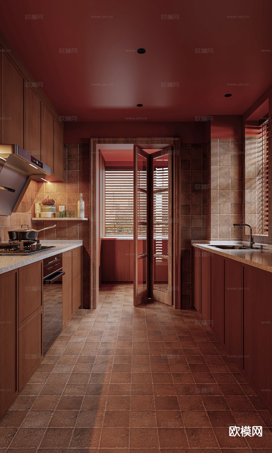 侘寂厨房 橱柜3d模型下载（渲染图2）