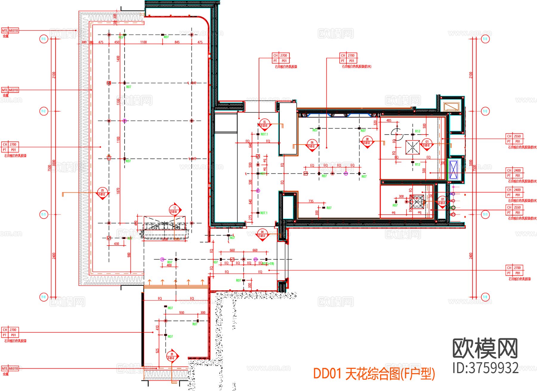 客房cad平面布置图