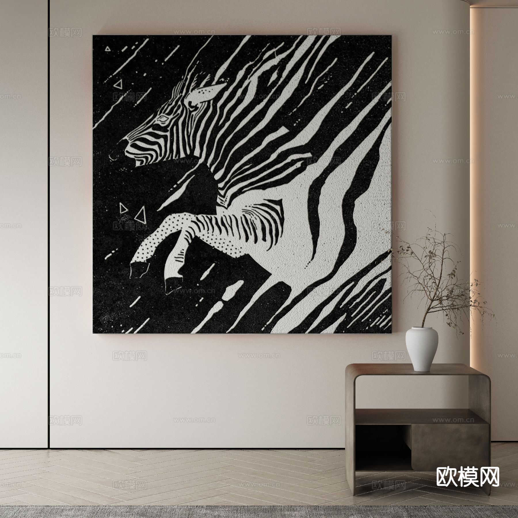 现代斑马画 黑白挂画 装饰画3d模型