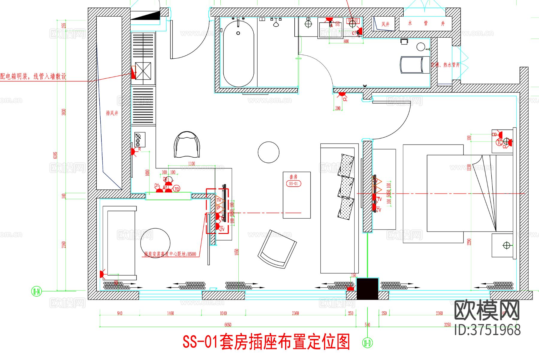 酒店客房 酒店房间 客房平面图 房间平面布局 客房cad平面图下载（渲染图4）