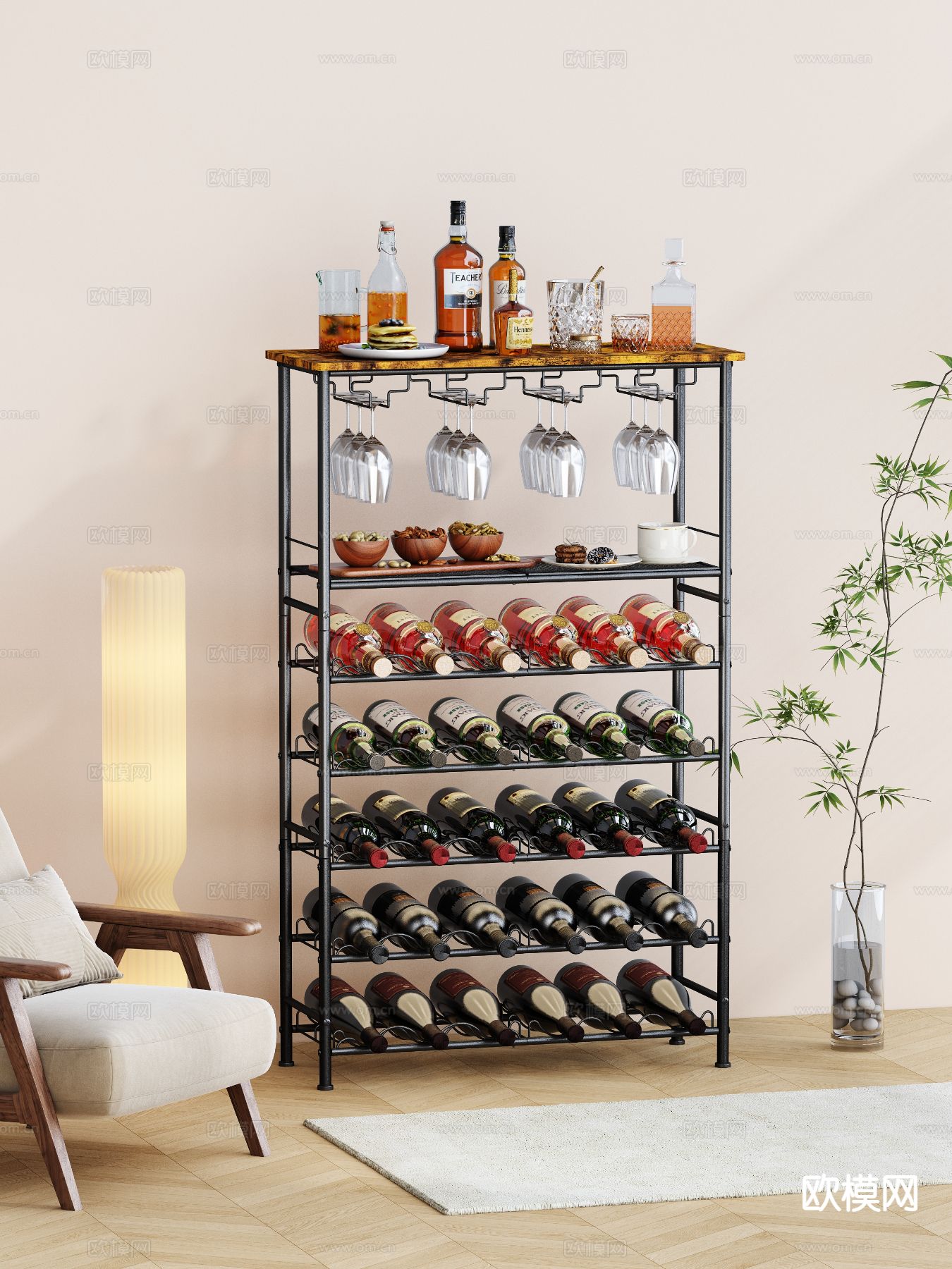 法式红酒酒瓶架 酒架3d模型下载