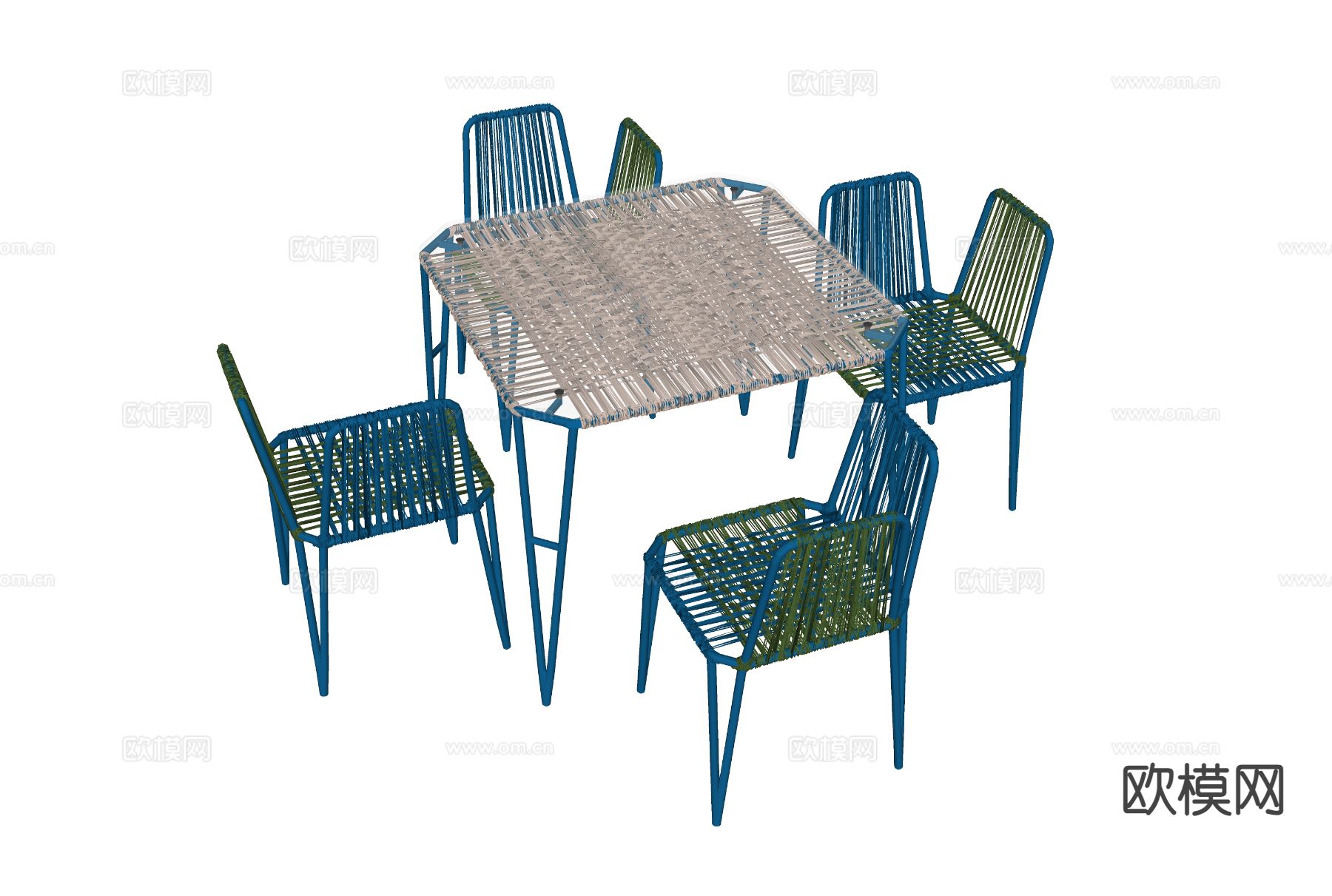 现代餐桌椅 绳编餐桌su模型