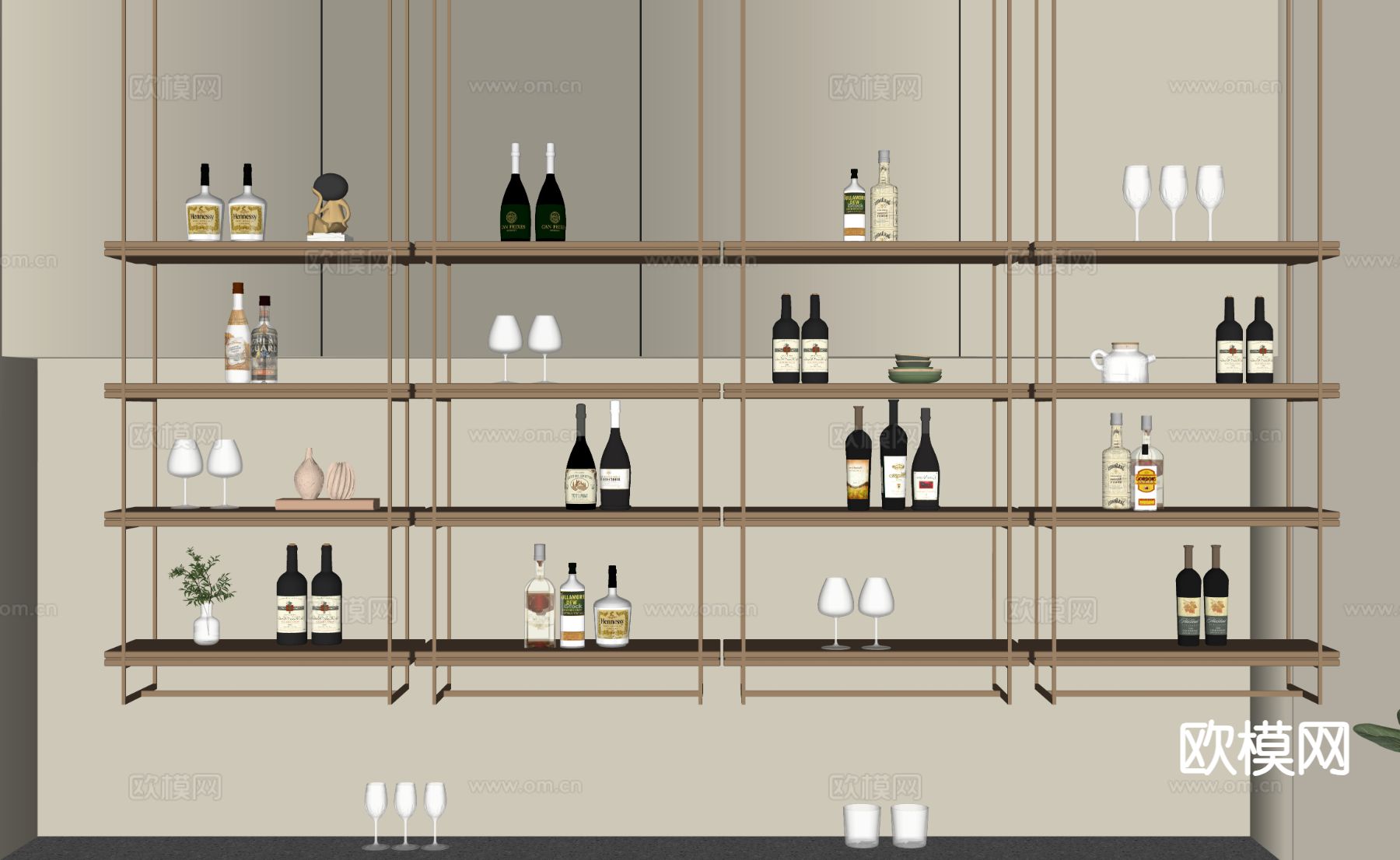 意式金属酒架 吊装酒架su模型下载（渲染图1）