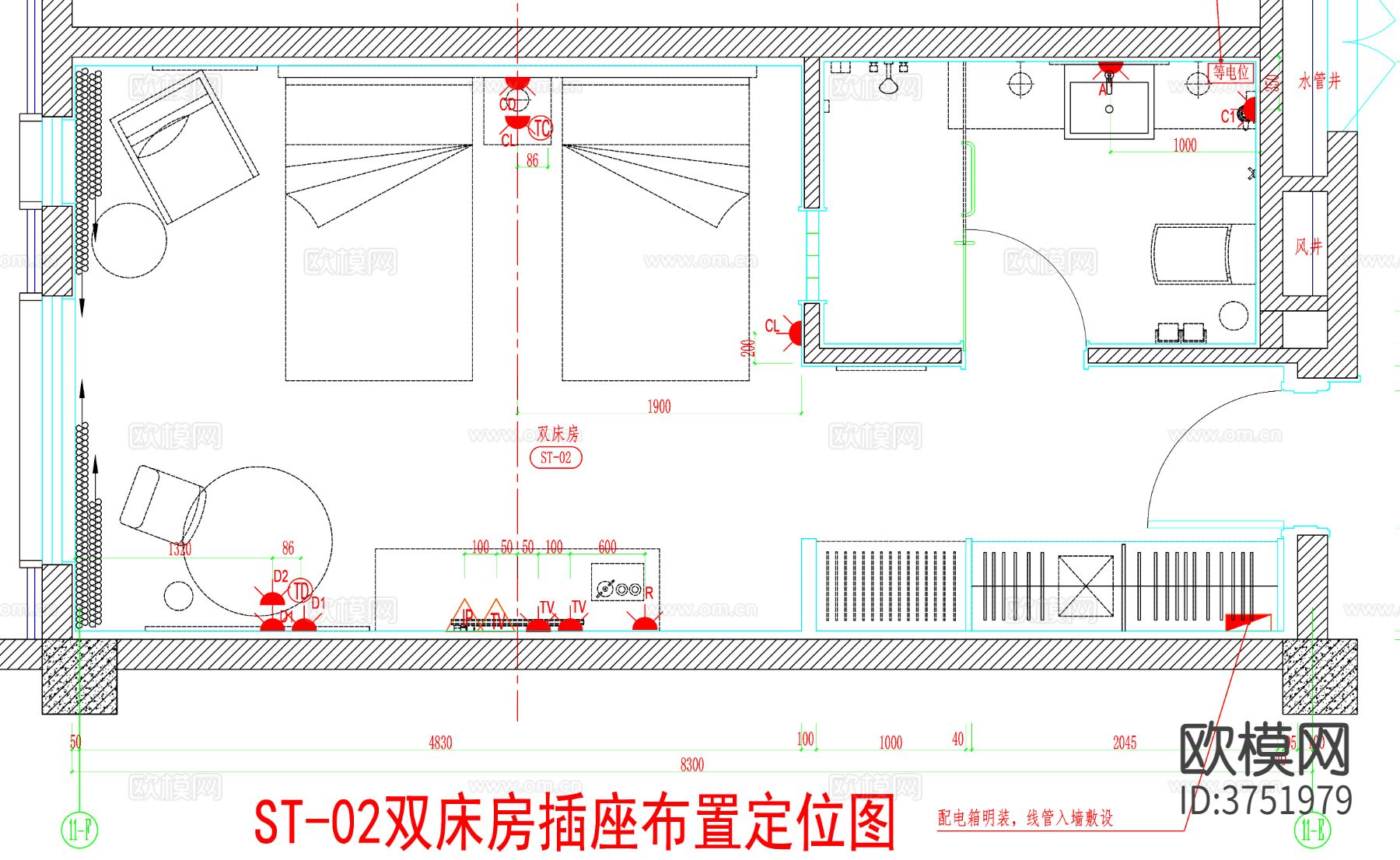 酒店客房 酒店房间 客房平面图 房间平面布局 客房cad平面图