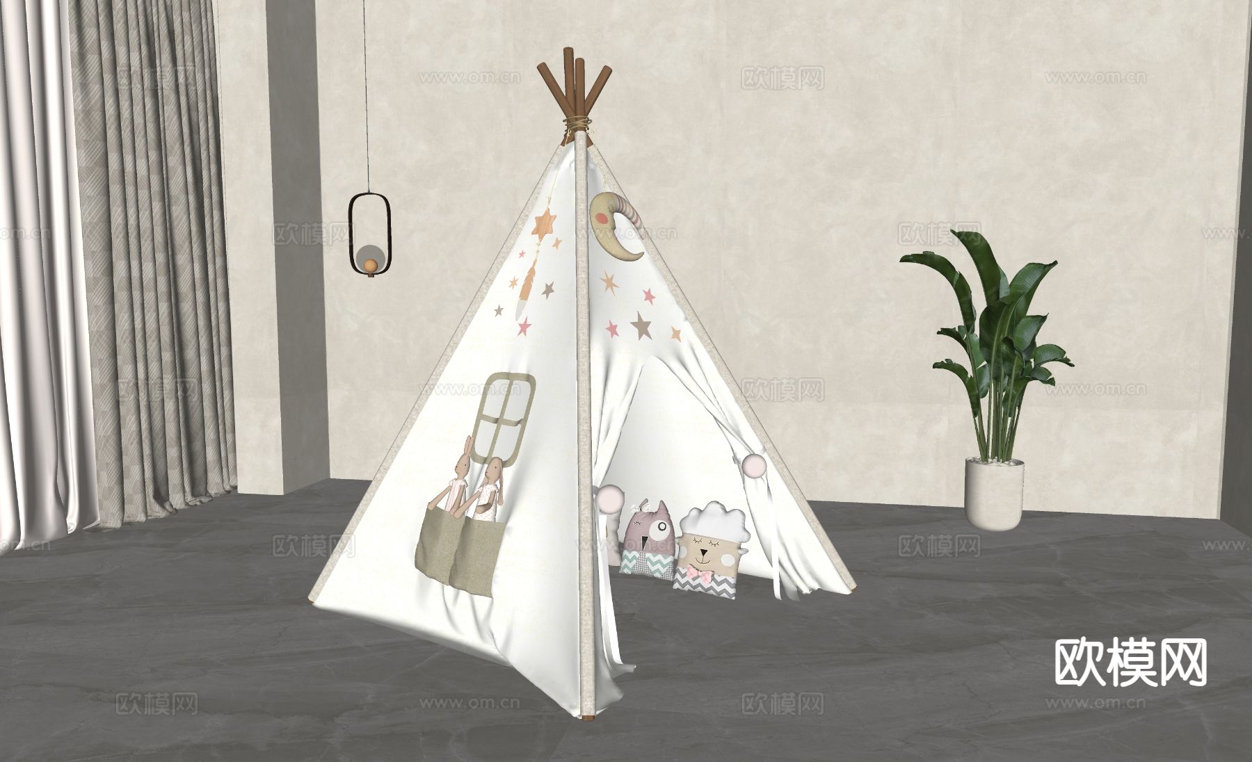 简欧儿童帐篷su模型下载（渲染图1）