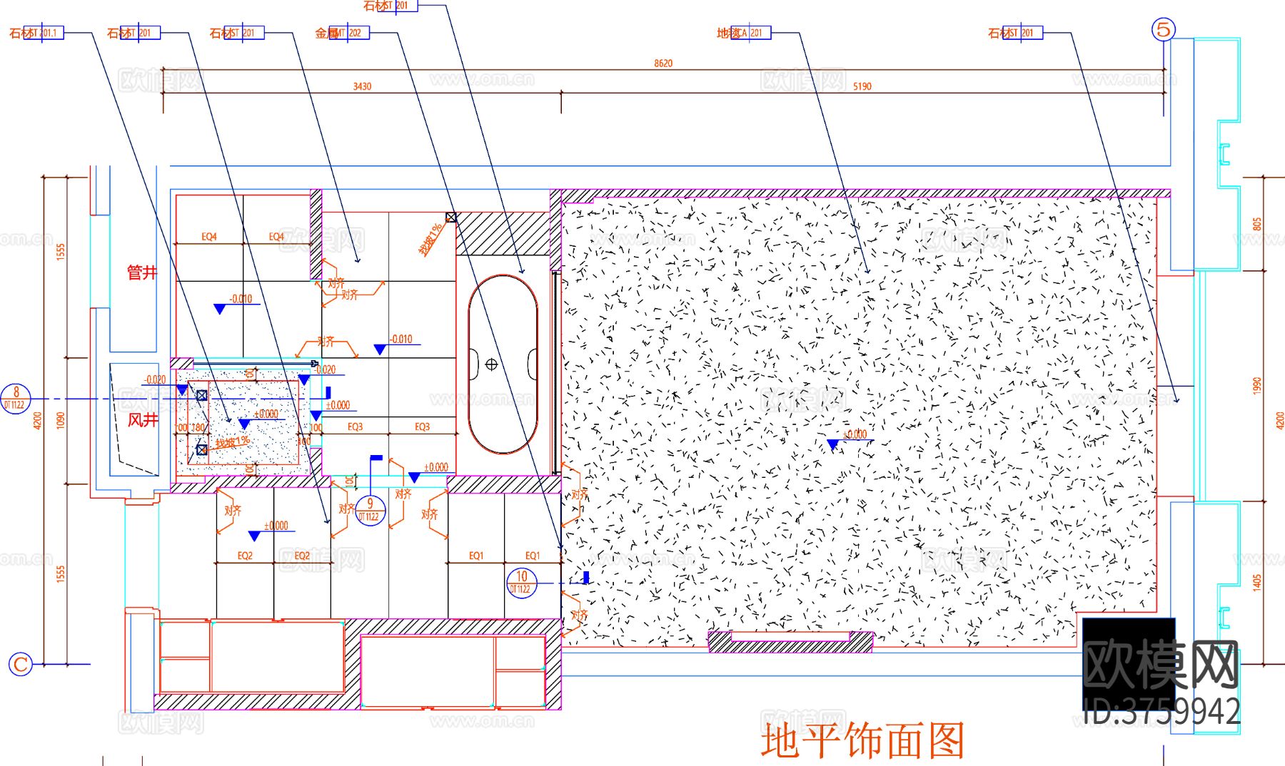 客房cad平面布置图