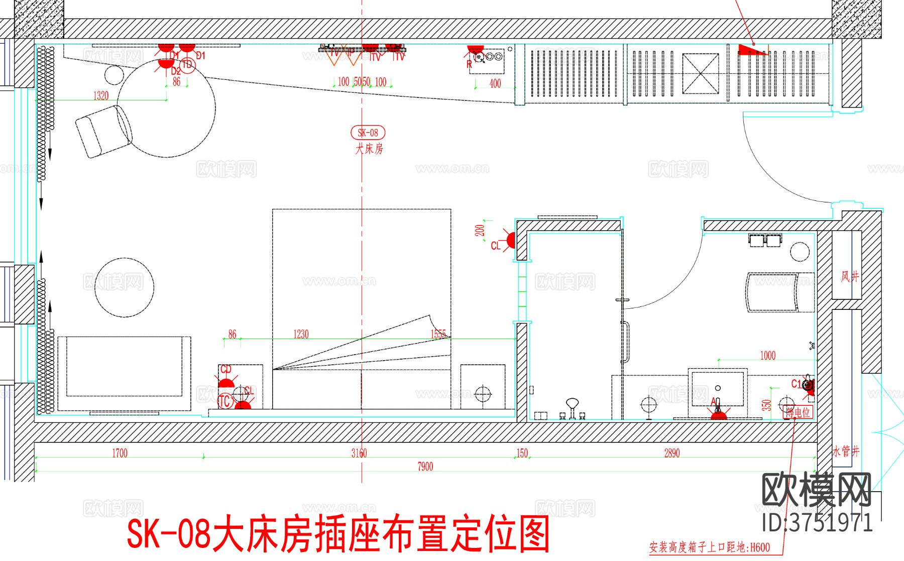 酒店客房 酒店房间 客房平面图 房间平面布局 客房cad平面图