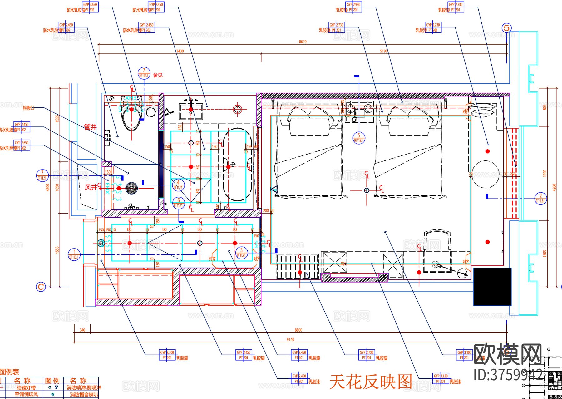 客房cad平面布置图