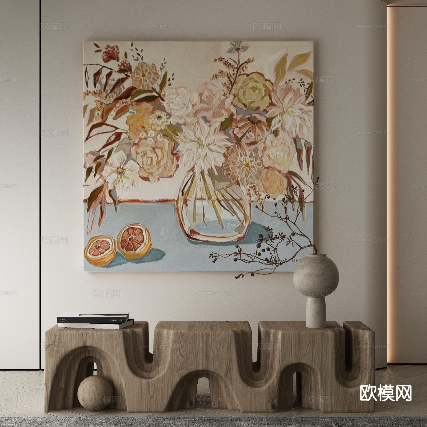 现代装饰画 油画 花朵挂画3d模型