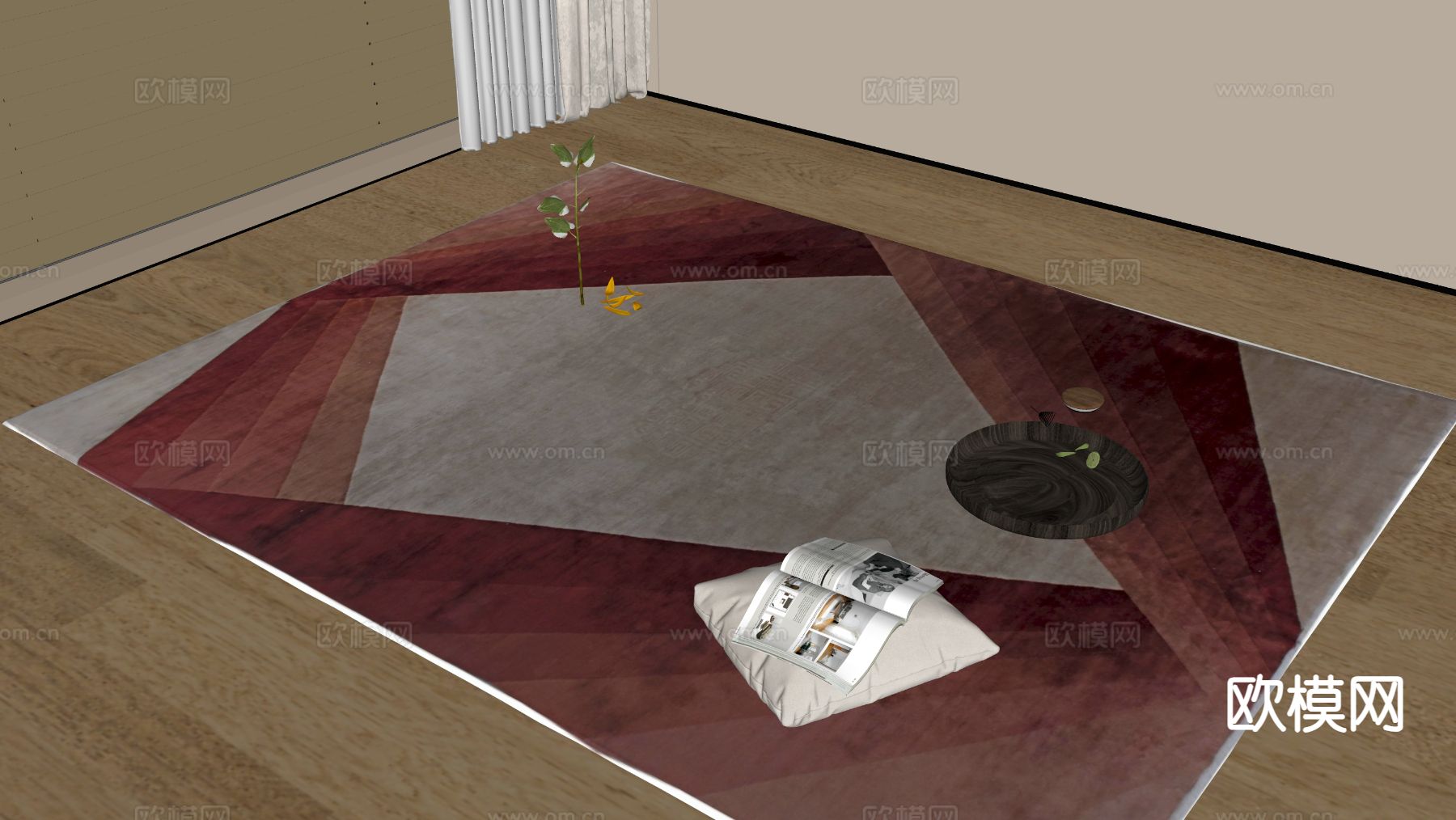 现代地毯su模型下载（渲染图1）