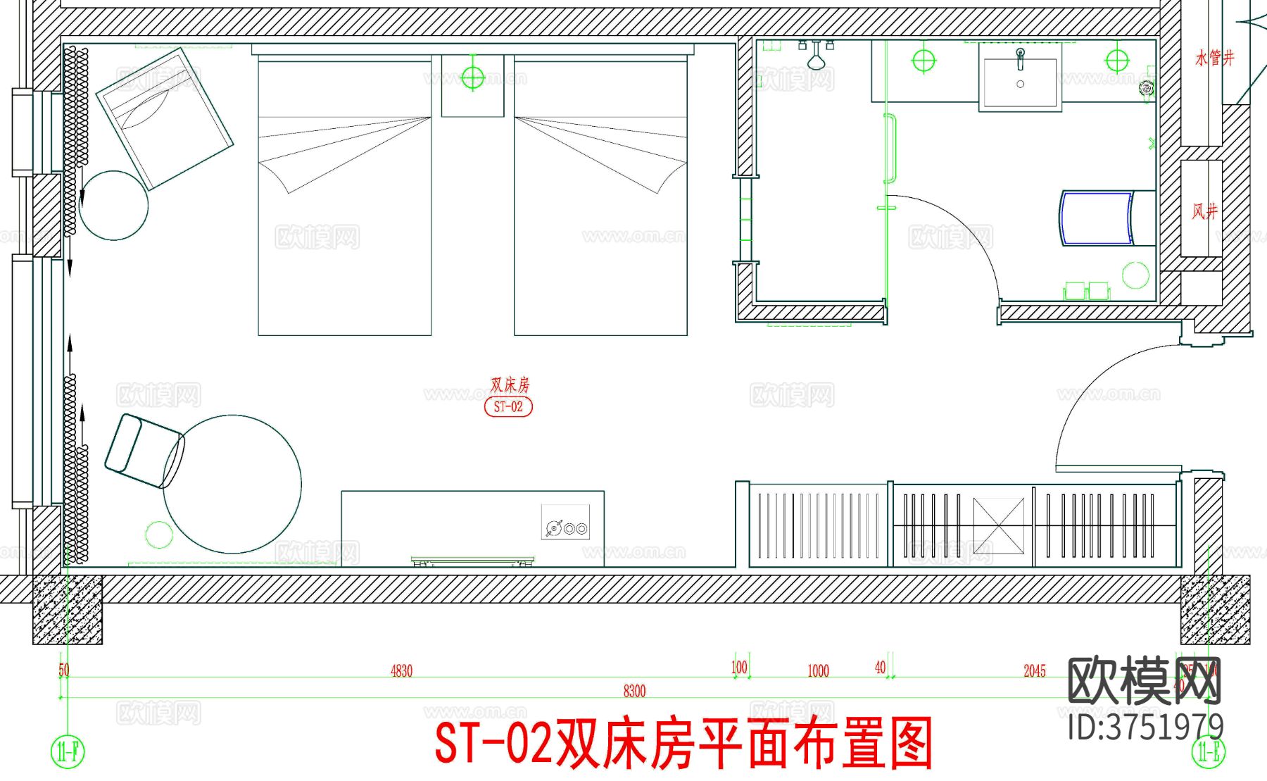 酒店客房 酒店房间 客房平面图 房间平面布局 客房cad平面图