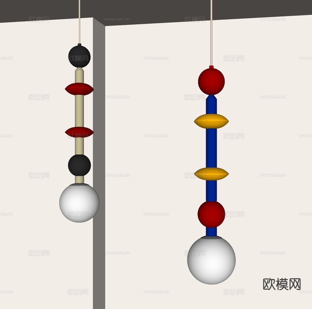 儿童彩色吊灯 床头灯su模型