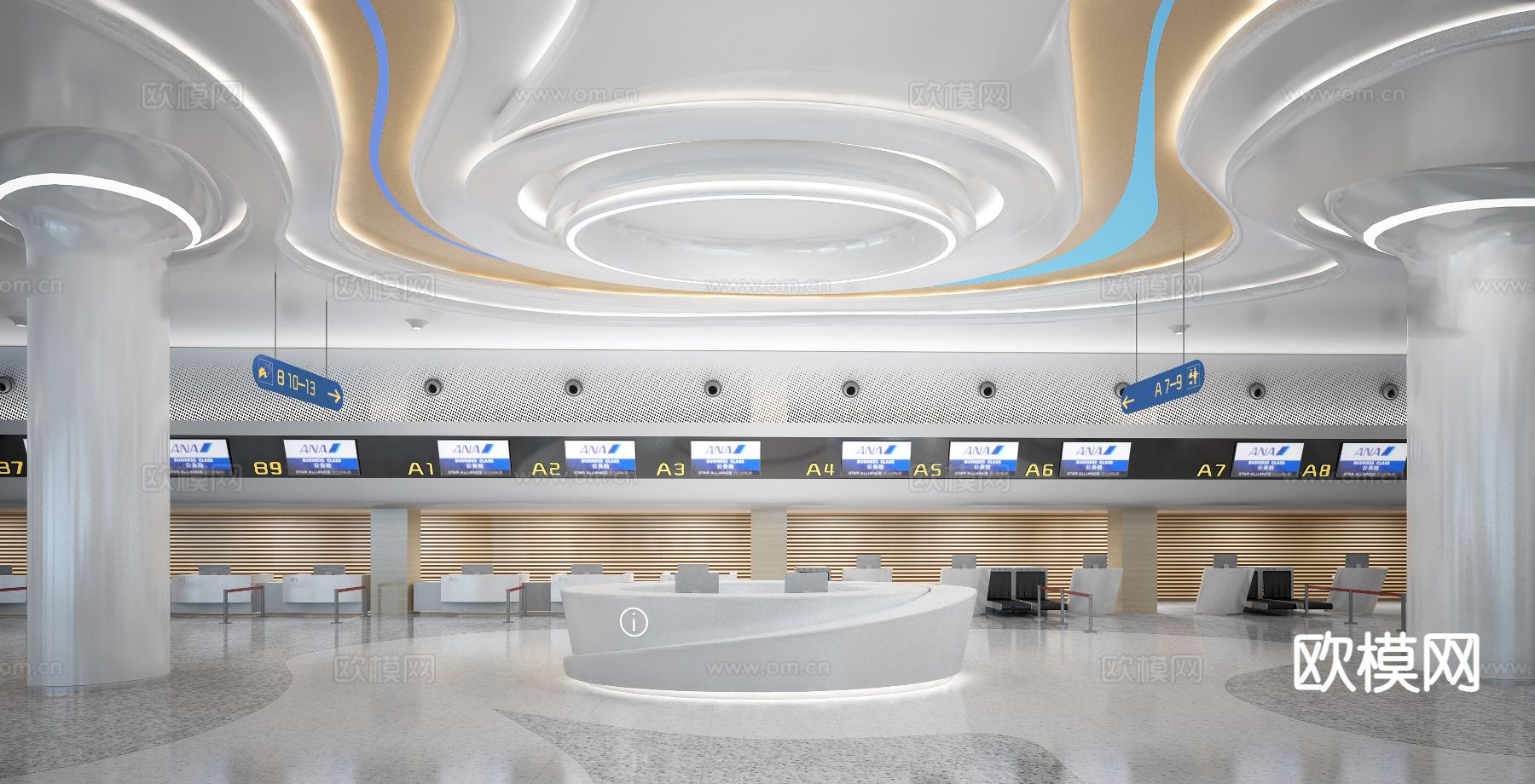 现代机场大厅3d模型下载（渲染图2）