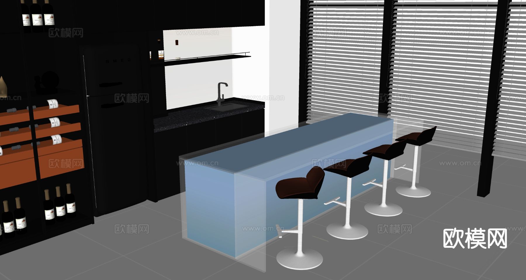 现代吧台 水吧台su模型下载（渲染图1）