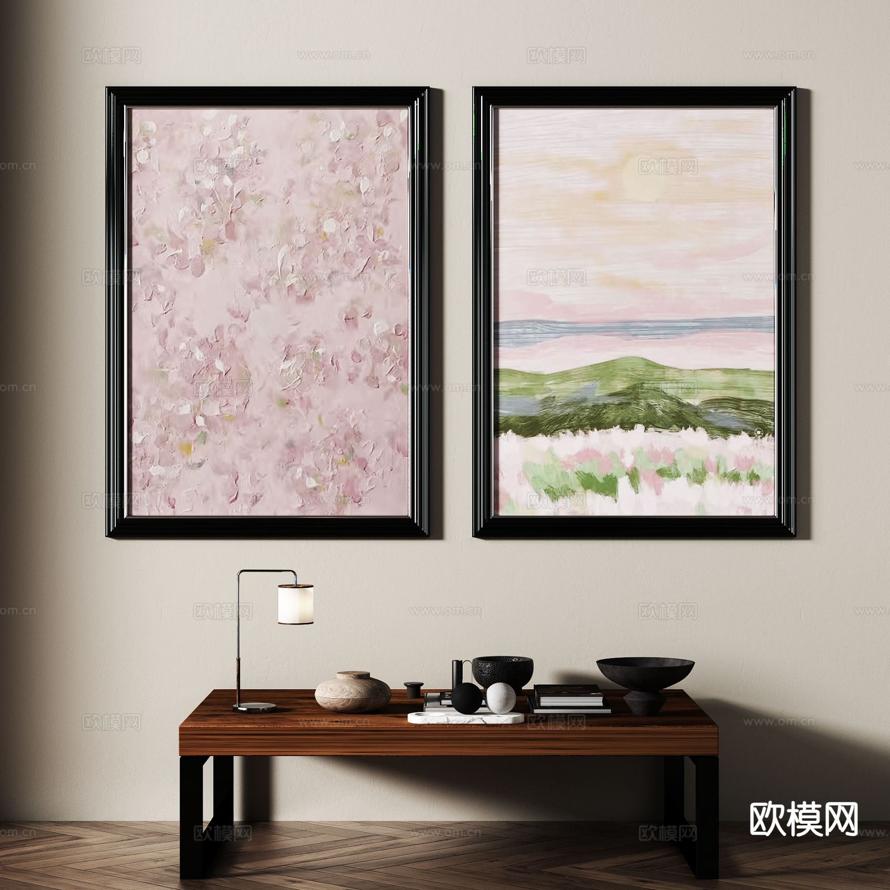 中古风艺术画 花卉画 装饰画3d模型