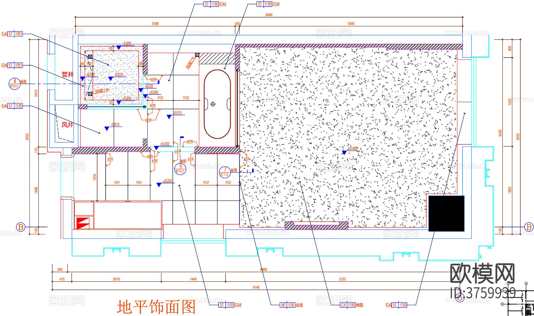 客房cad平面布置图