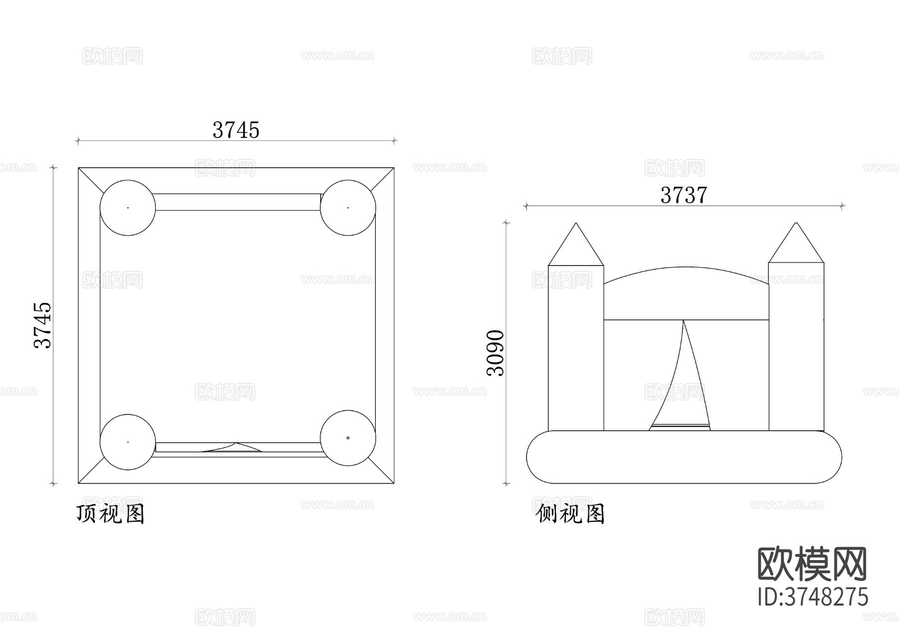 现代风格弹跳屋 平面图 安全设计 儿童娱乐 设施布局cad大样图下载
