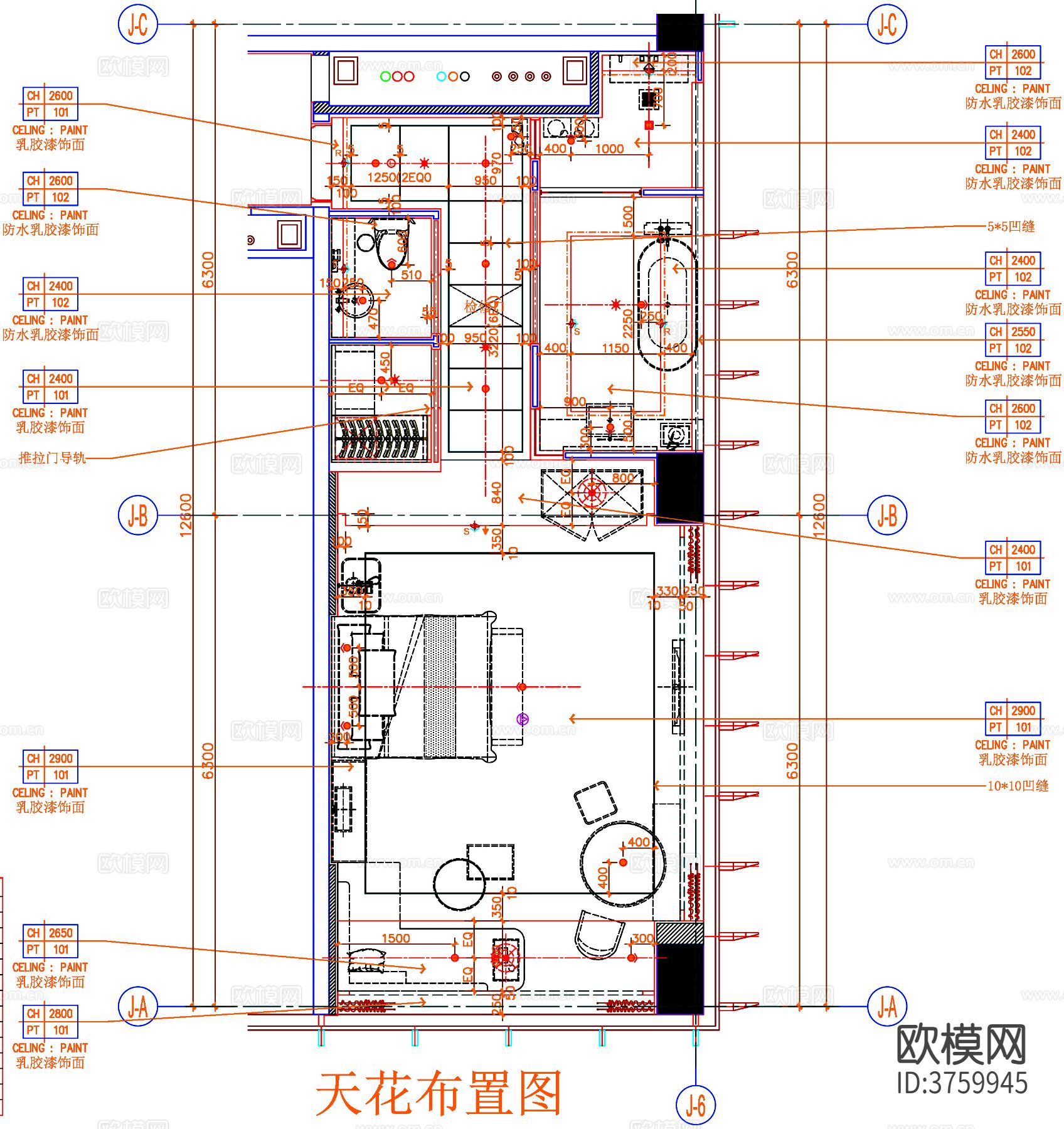 酒店客房cad平面图