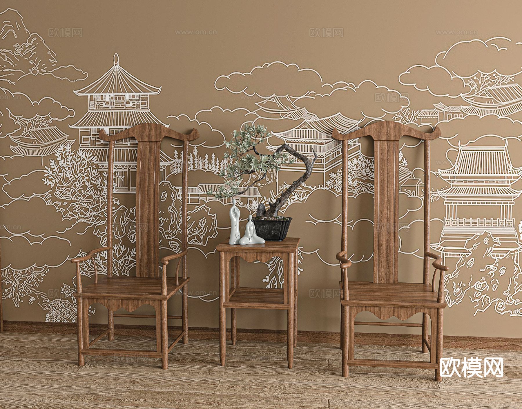 中式椅子 官帽椅 太师椅 单椅3d模型下载