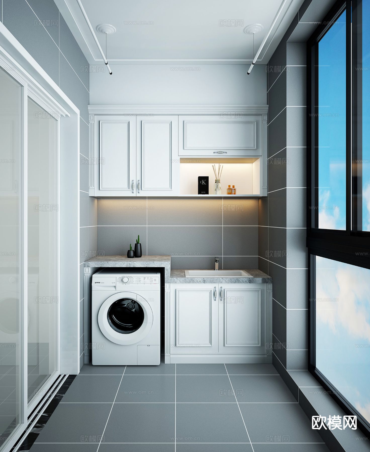 简欧阳台 洗衣房3d模型下载