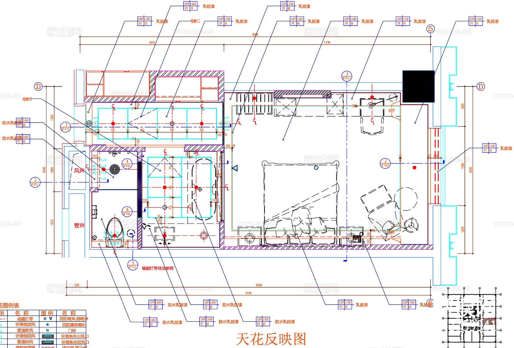 客房cad平面布置图