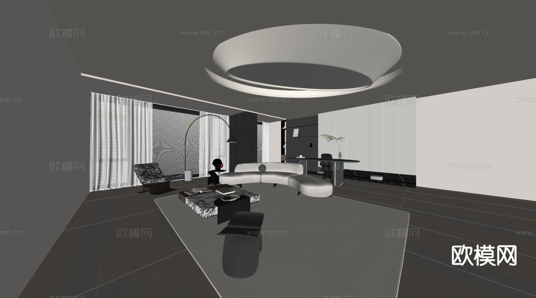 现代客厅su模型下载（渲染图1）