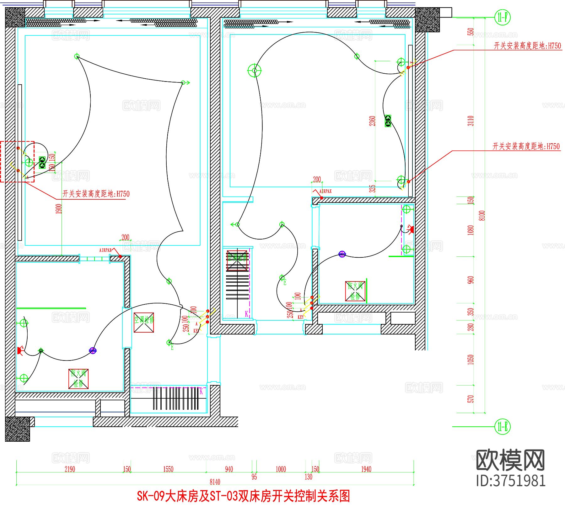 酒店客房 酒店房间 客房平面图 房间平面布局 客房cad平面图下载（渲染图4）