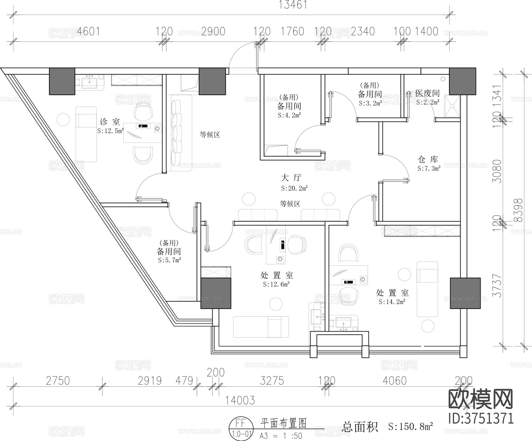 医疗诊所平面布局cad平面图