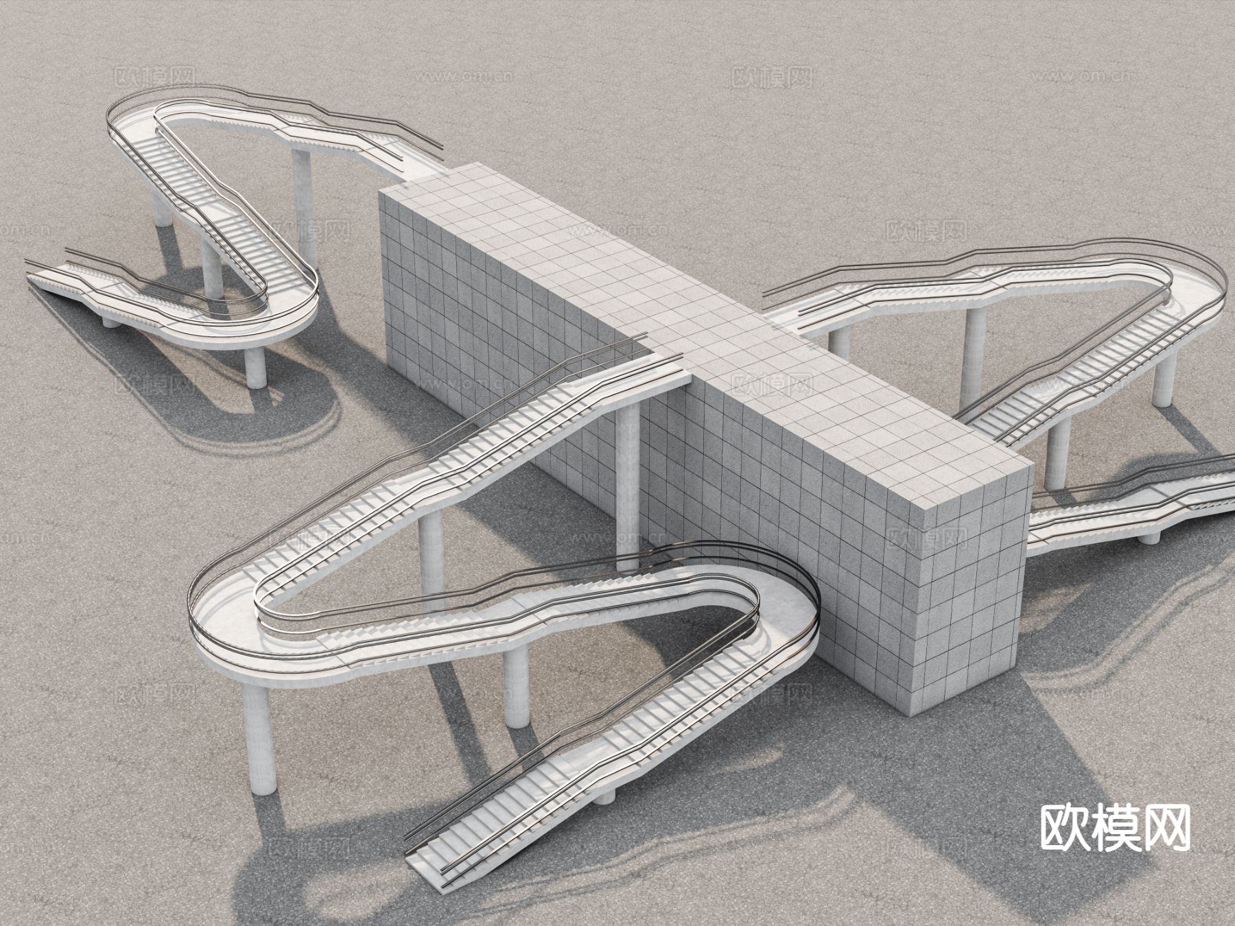 现代楼梯 人行天桥楼梯su模型