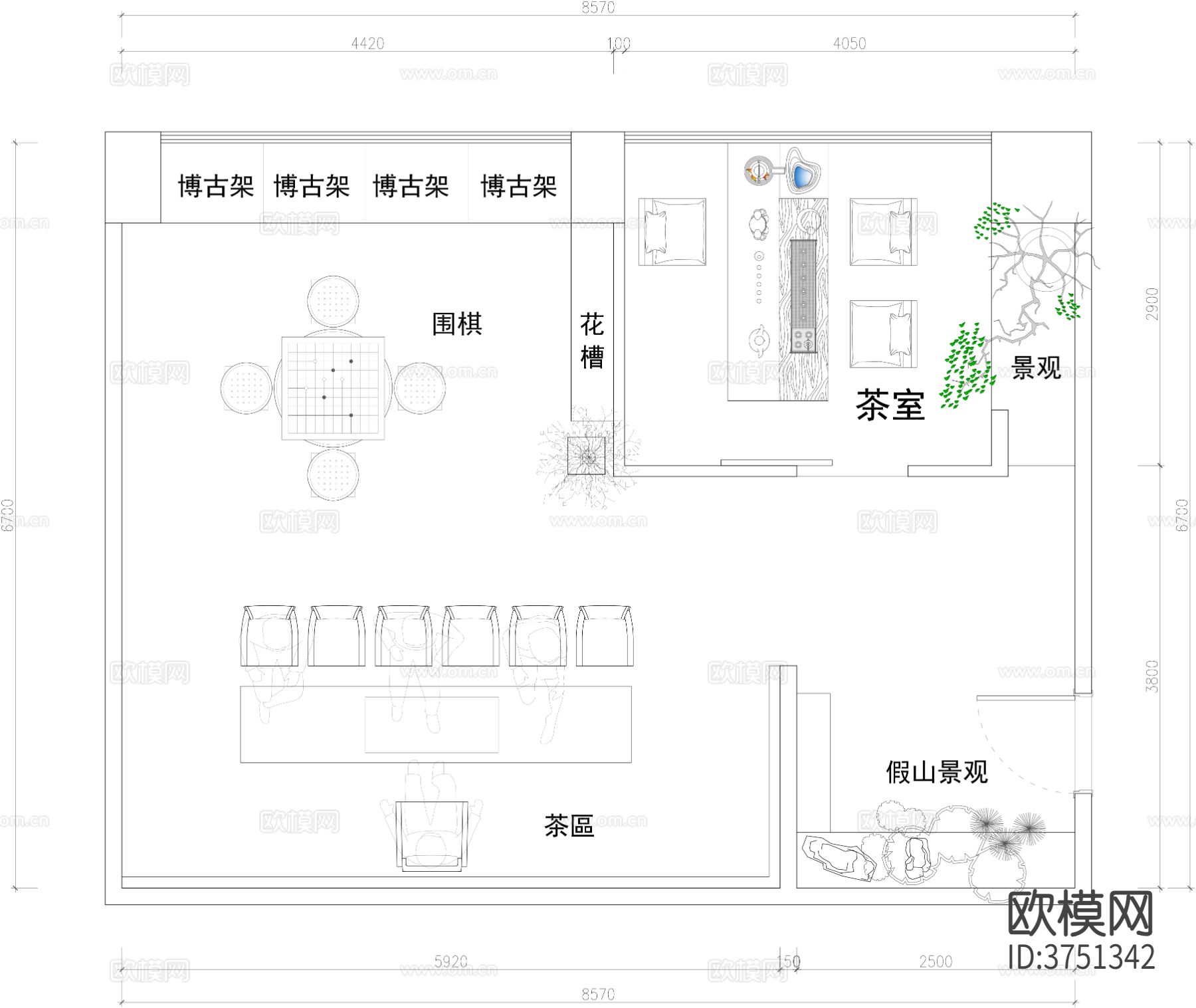 茶室休闲会所cad平面图