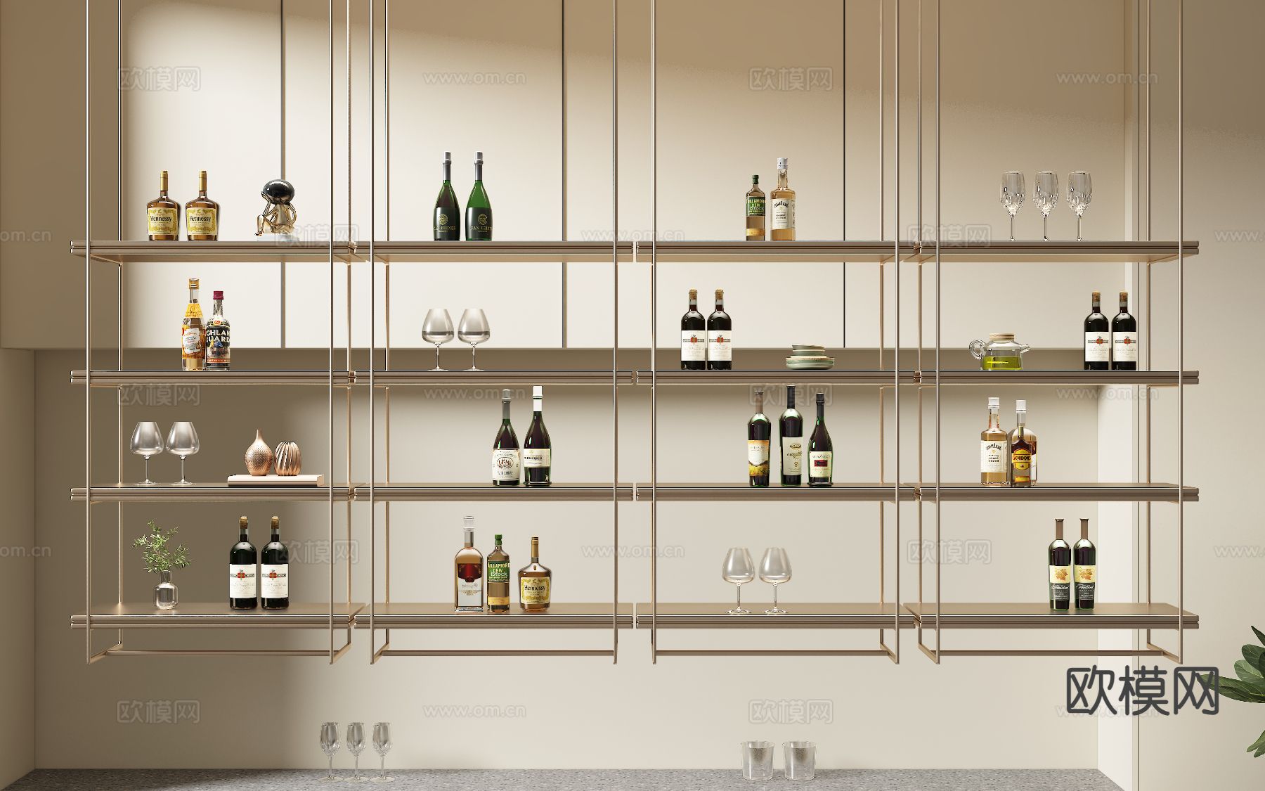 意式金属酒架 吊装酒架su模型下载（渲染图2）