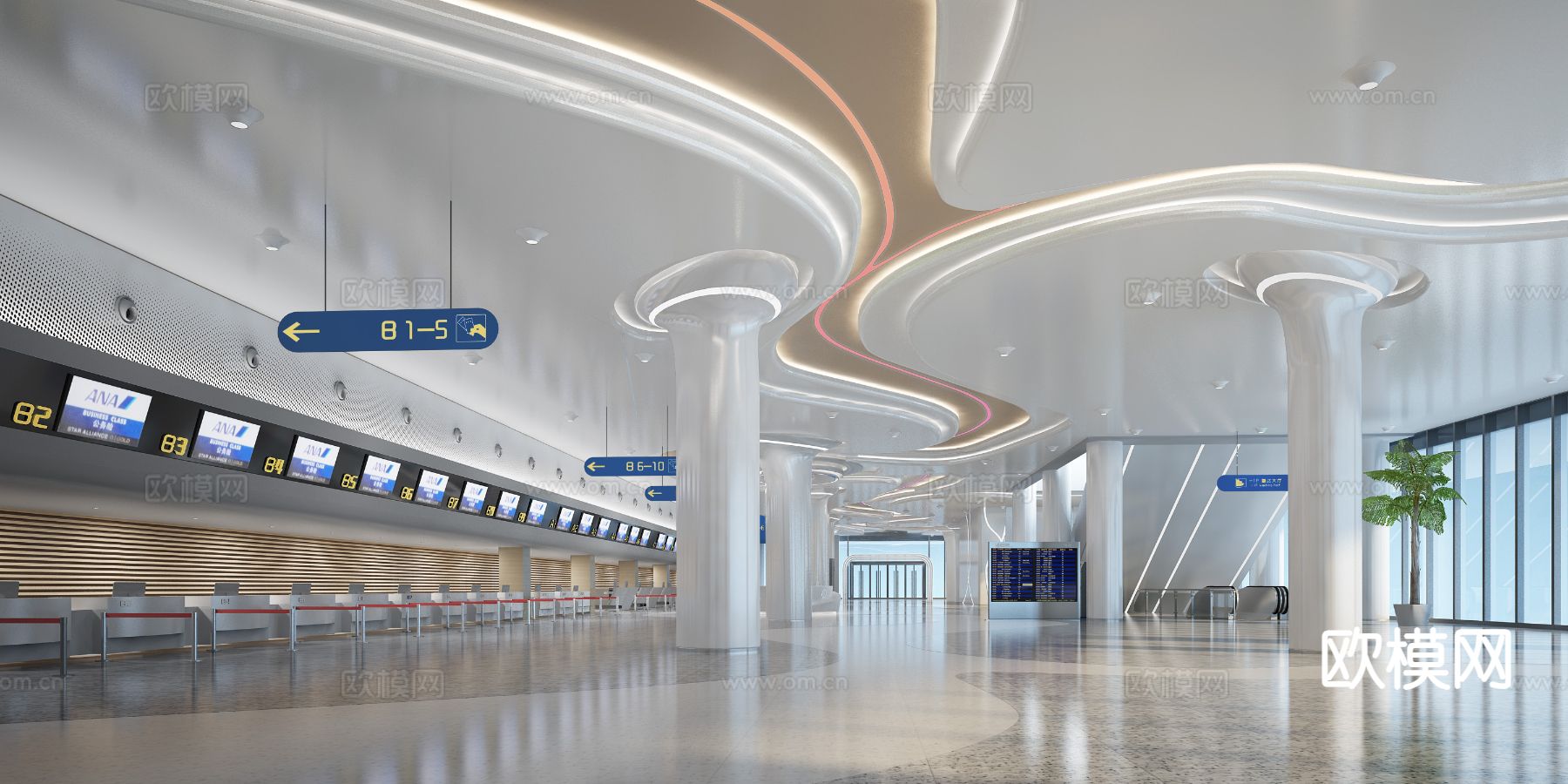 现代机场大厅3d模型下载（渲染图1）