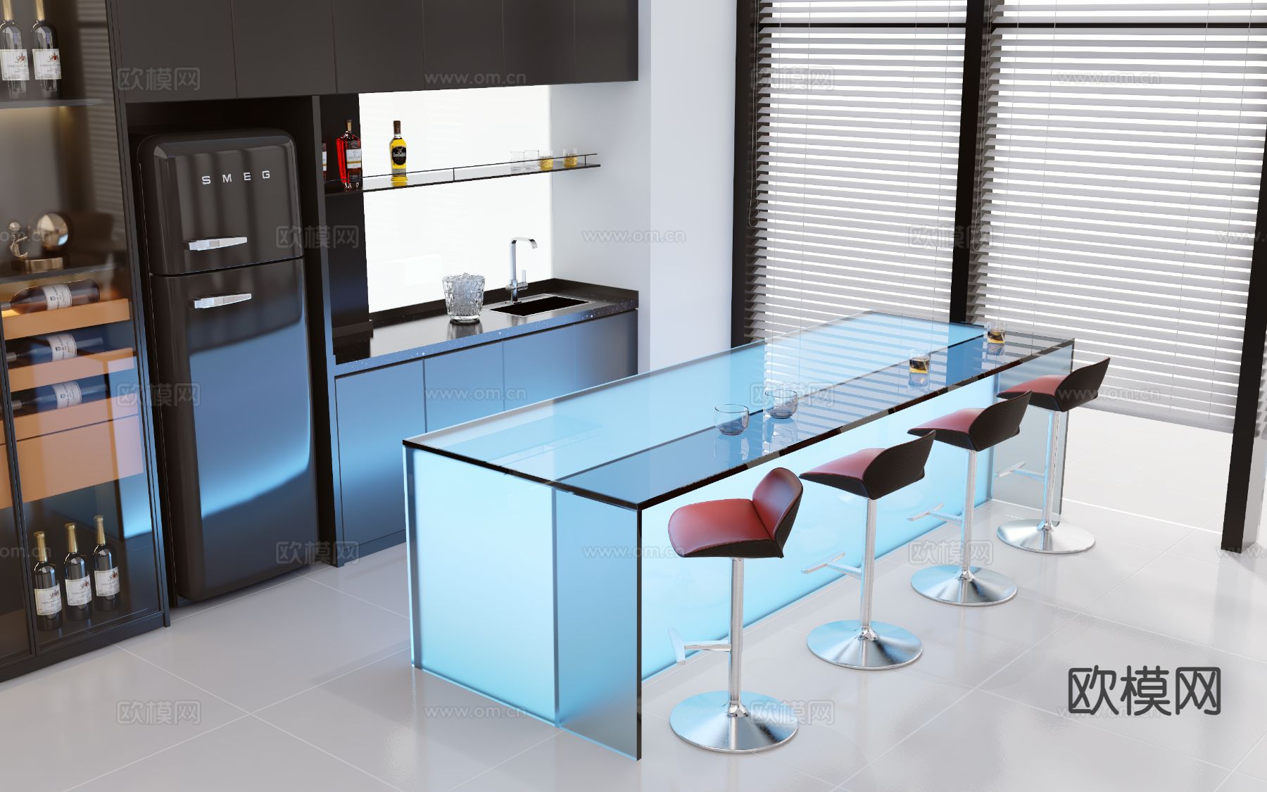 现代吧台 水吧台su模型下载（渲染图2）