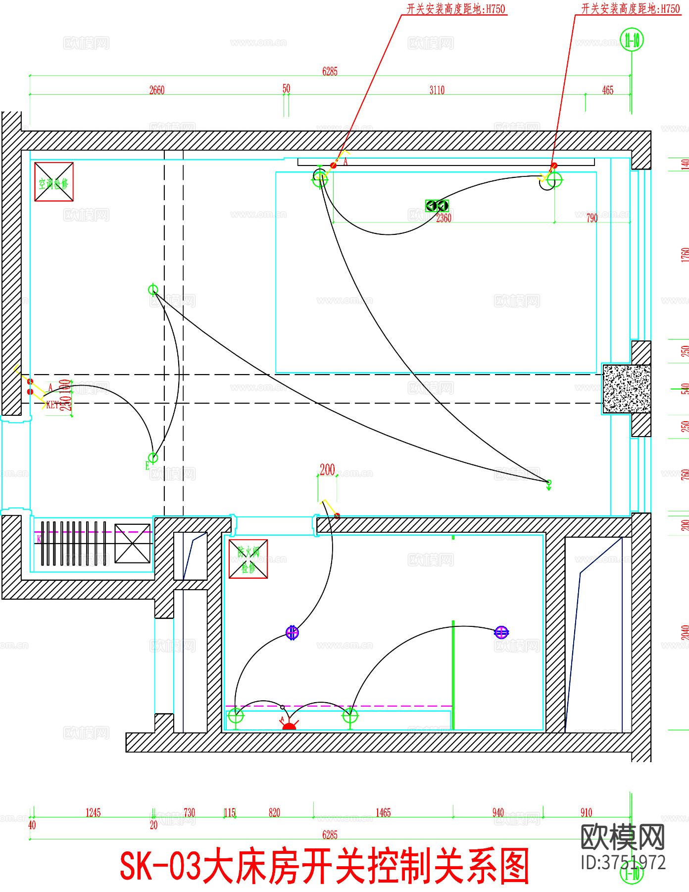 酒店客房 酒店房间 客房平面图 房间平面布局 客房cad平面图下载（渲染图5）