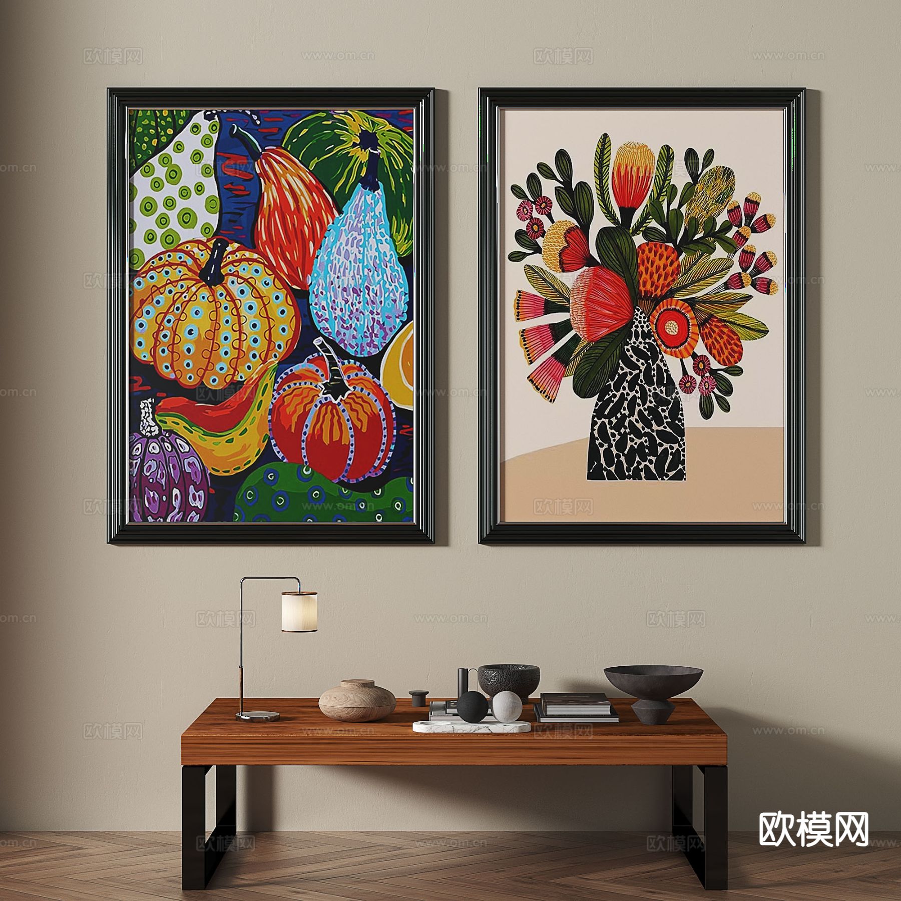 中古风艺术画 花卉画 装饰画3d模型