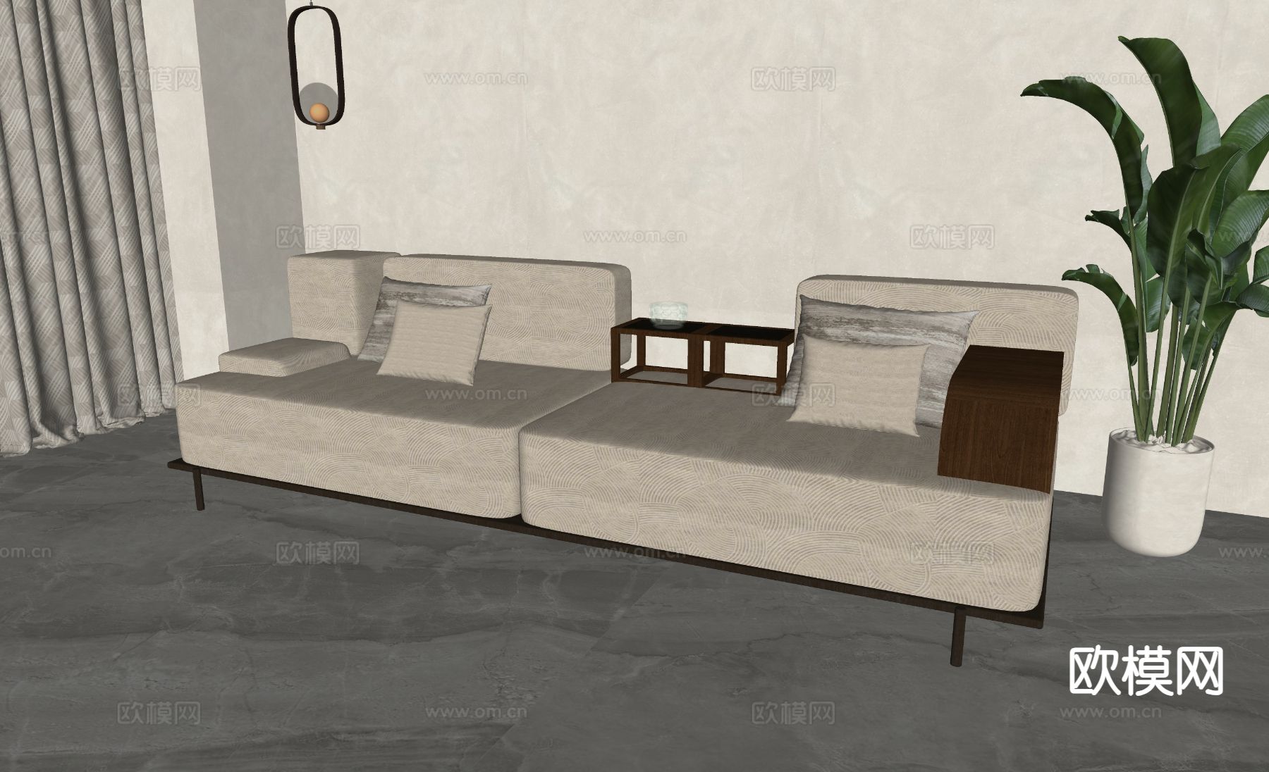 现代双人沙发su模型下载（渲染图1）